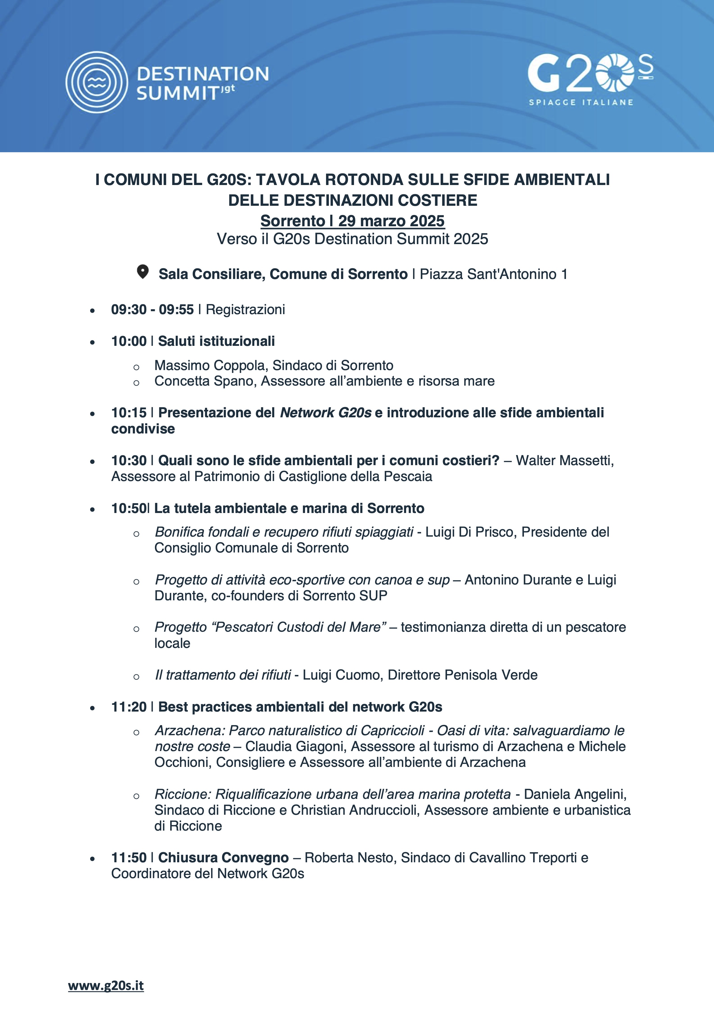 Il programma dei lavori
